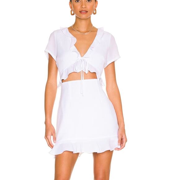 Revolve White Ruffle Tie Mini Dress XS Mia Cutout Waist Y2K More to Come $72 NEW - Picture 1 of 7
